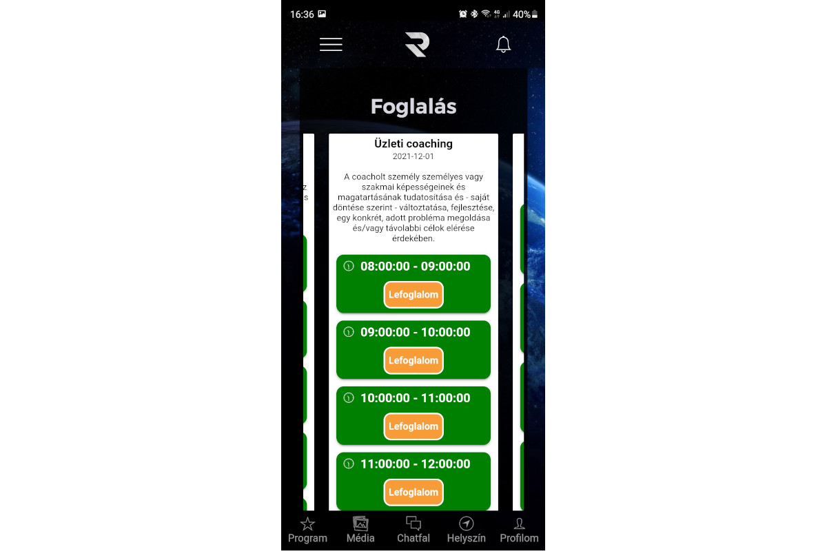 Időpontfoglalás eseményekre